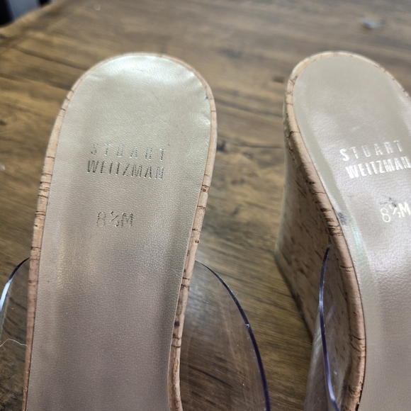 Stuart Weitzman Clear Vinyl Cork Wedge Heels Sandals - Picture 9 of 12